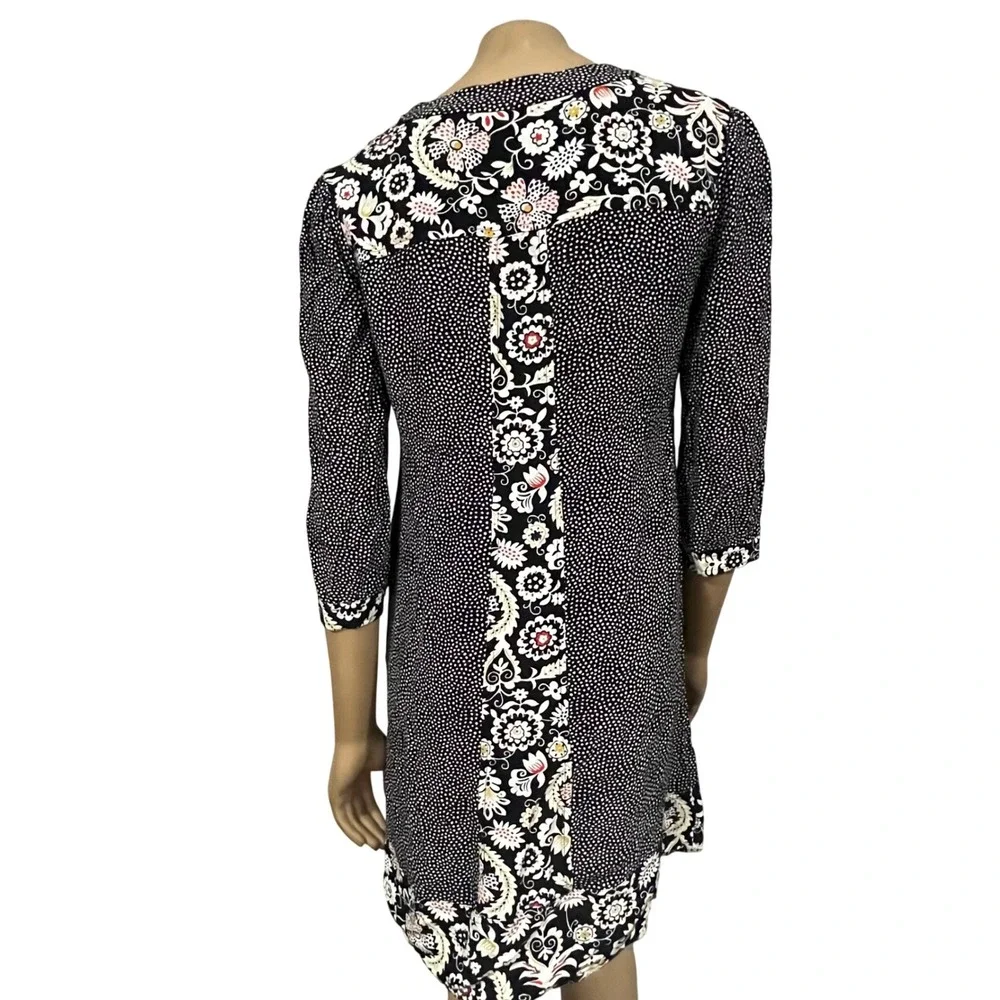Boden Mixed Floral Polka Dot Empire Waist Dress Black White Cottagecore US 8